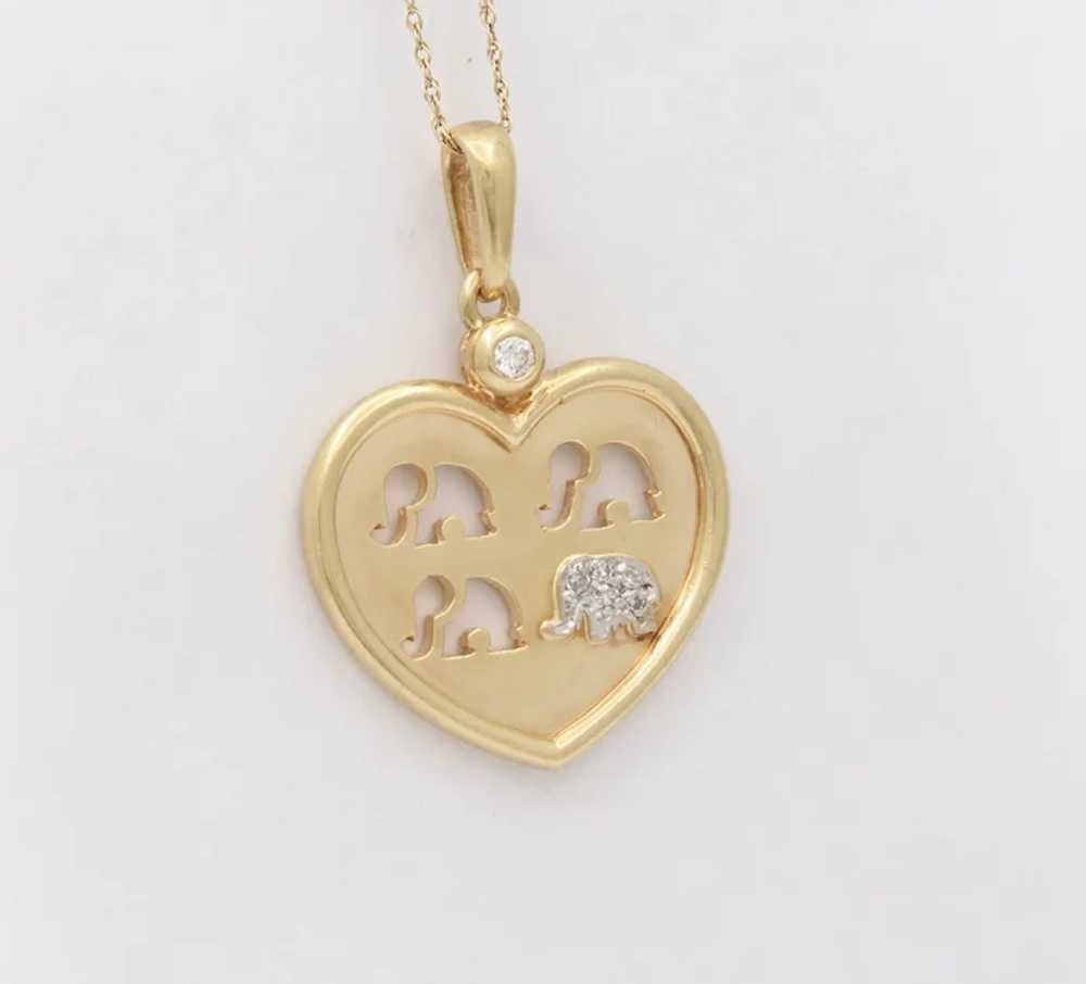 Vintage 14K Gold and Diamond Heart and Elephant C… - image 3