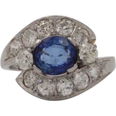 Vintage Platinum 1.6 Carat Sapphire and 1.7 Carat… - image 1