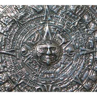 Large Mexican Sterling Silver Aztec Calendar Broo… - image 1