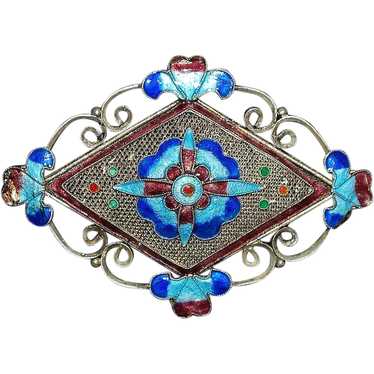 Chinese Silver and Enamel Brooch - image 1