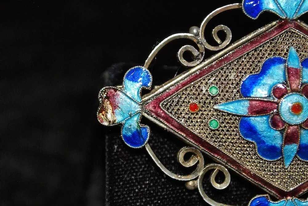 Chinese Silver and Enamel Brooch - image 2