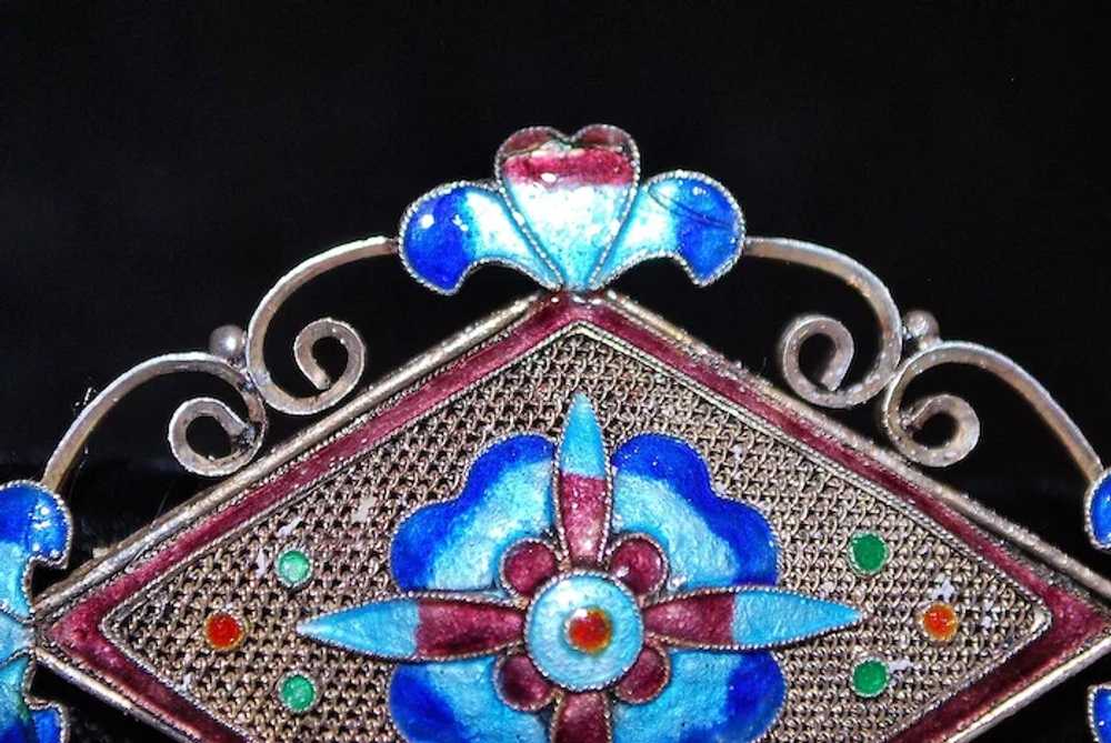 Chinese Silver and Enamel Brooch - image 3
