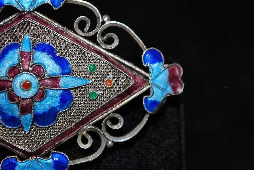 Chinese Silver and Enamel Brooch - image 4