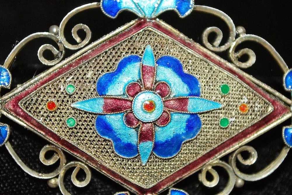Chinese Silver and Enamel Brooch - image 5