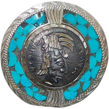 Mexican Sterling Silver and Turquoise Brooch