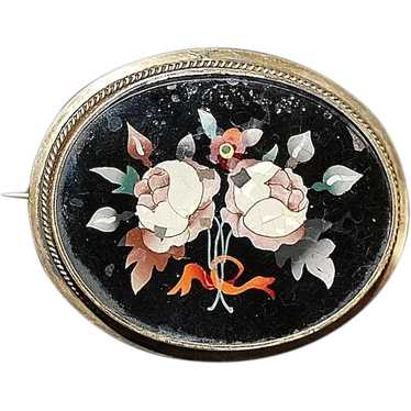 Victorian Pietra Dura  Style Brooch