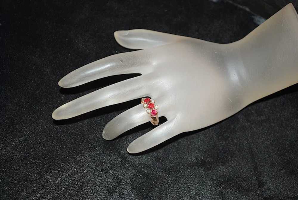 14K r/g Victorian Ruby and Pearl Ring - image 3