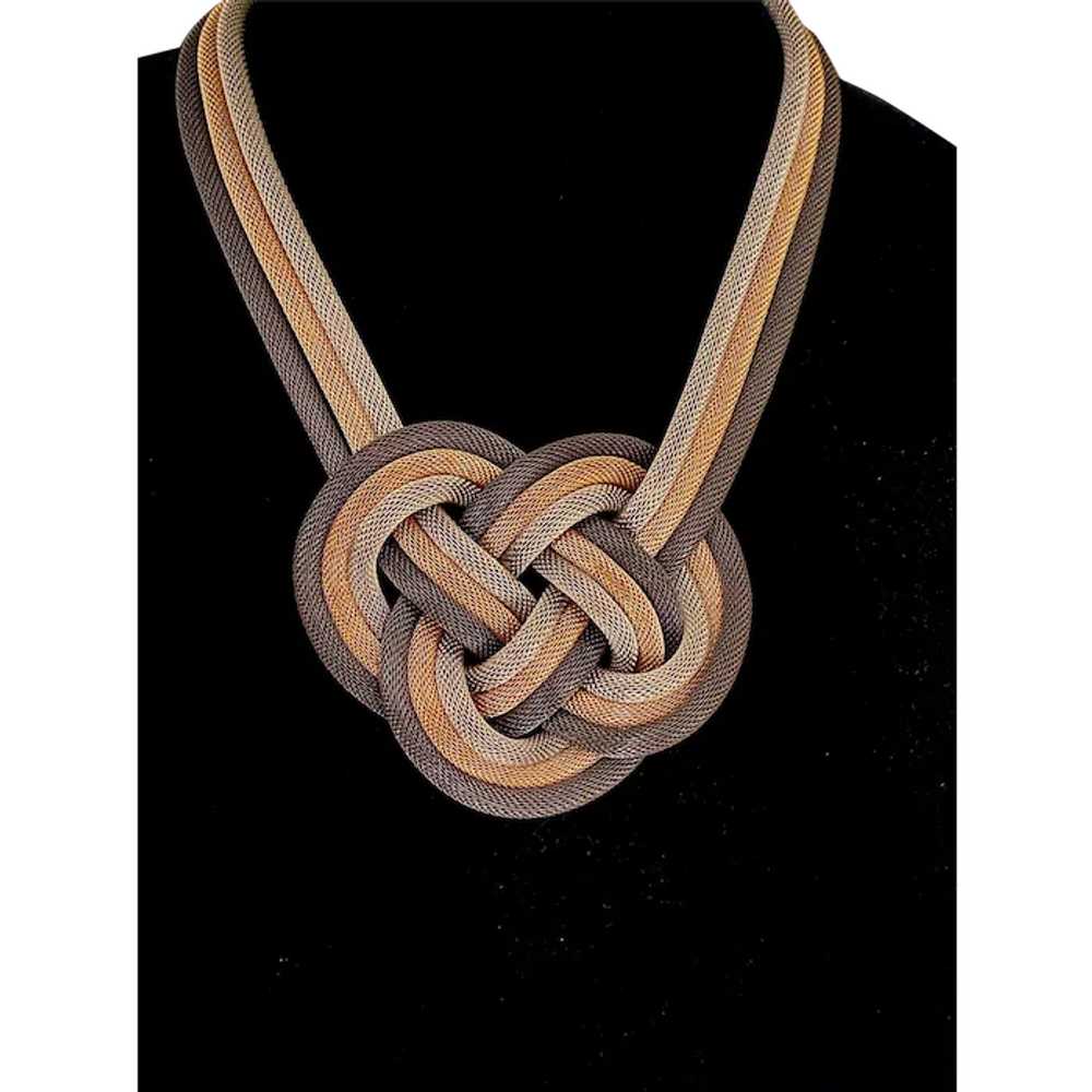 Woven Knot in Three Tone Hollow Metal Mesh Neckla… - image 1