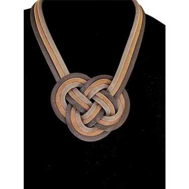 Woven Knot in Three Tone Hollow Metal Mesh Neckla… - image 1