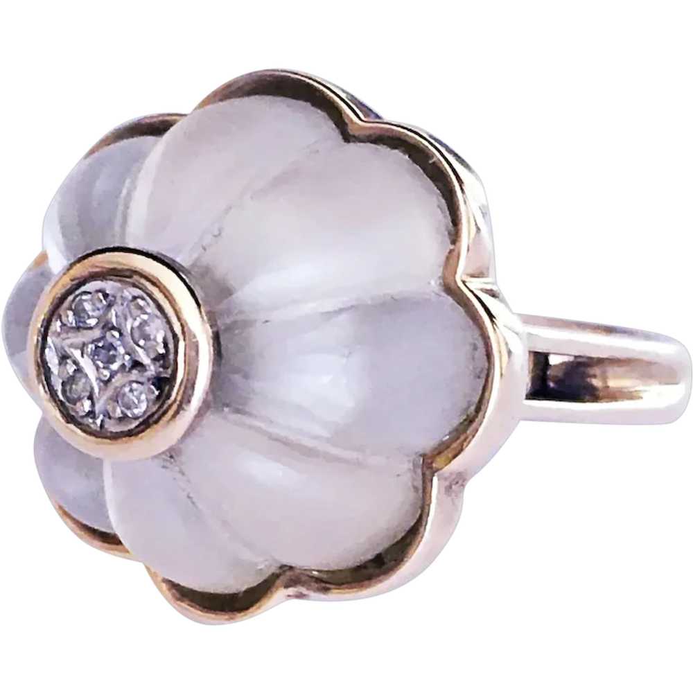 Vintage Retro Rock Crystal Quartz Diamond Flower … - image 1