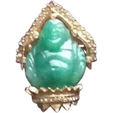 VIntage Carnegie Jade Colored Glass Buddha Brooch - image 1