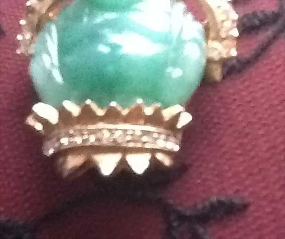 VIntage Carnegie Jade Colored Glass Buddha Brooch - image 3