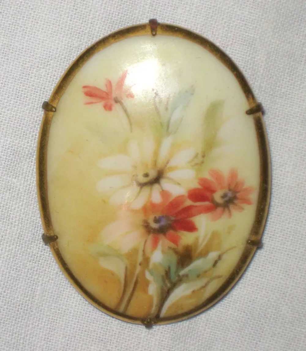 Victorian Hand Painted Porcelain Brooch with Dais… - image 2