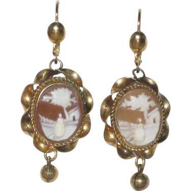 Victorian Rebecca at the Well Cameo Earrings