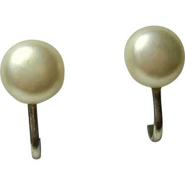 Imitation Pearl Screwback Button Earrings - image 1