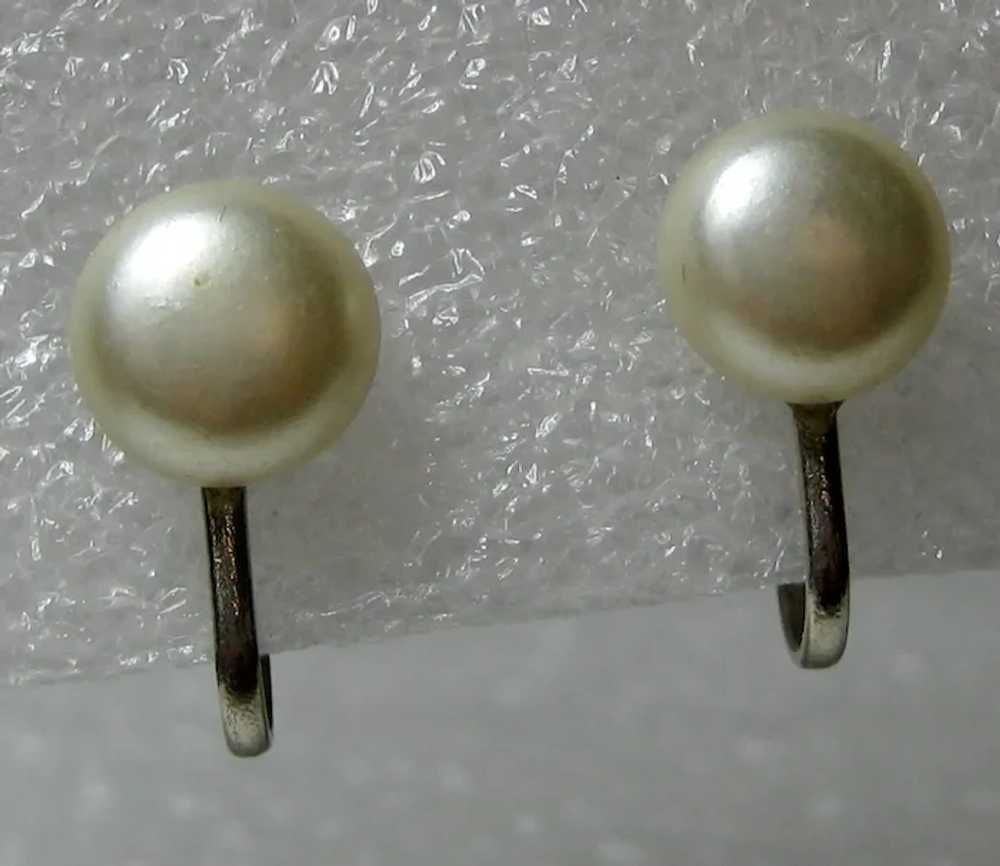 Imitation Pearl Screwback Button Earrings - image 2