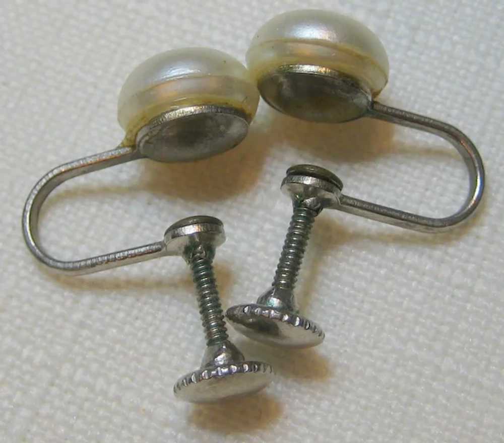 Imitation Pearl Screwback Button Earrings - image 3