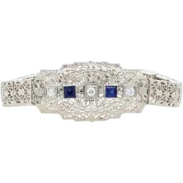 White Gold Diamond & Synthetic Sapphire Art Deco B