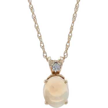 Yellow Gold Opal & Diamond Pendant Necklace 22 1/2