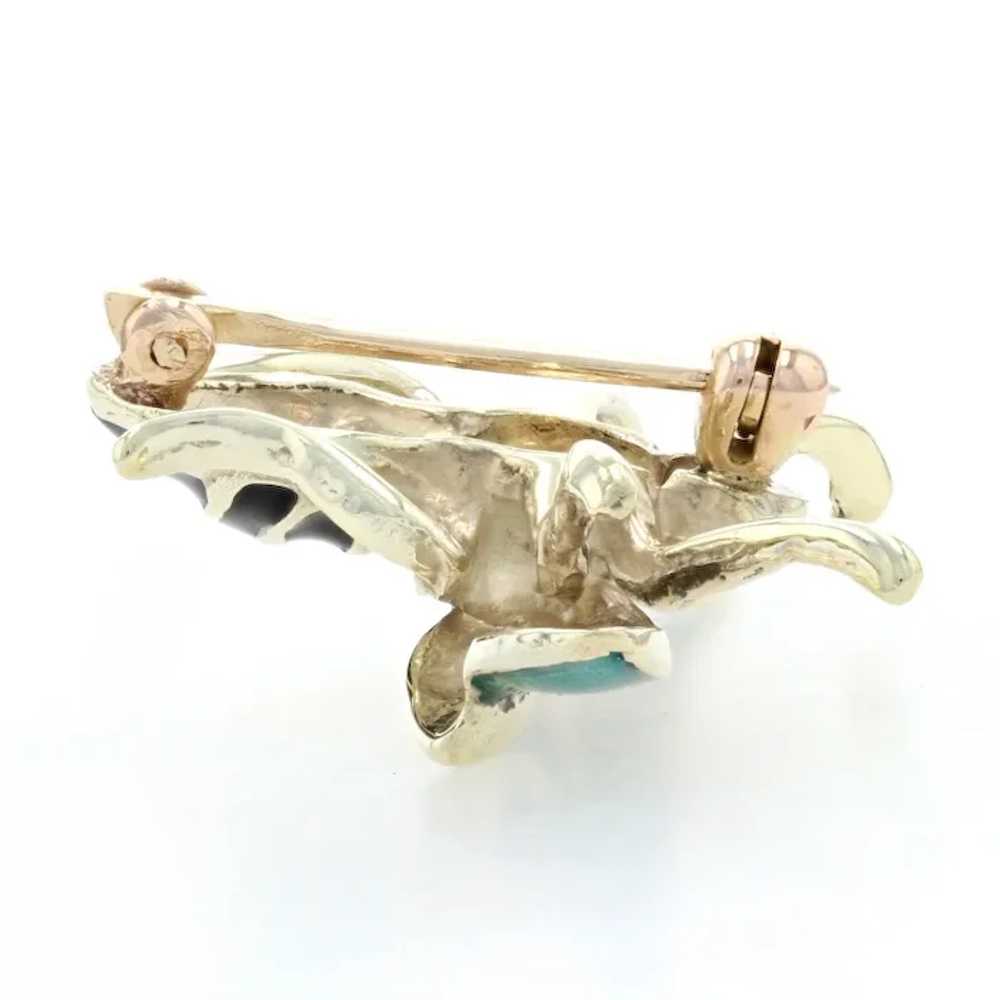 Yellow Gold Diamond & Enamel Winged Insect Brooch… - image 2