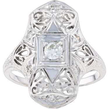 White Gold Diamond Art Deco Ring - 18k European C… - image 1