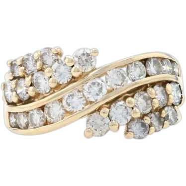 Yellow Gold Diamond Cluster Cocktail Bypass Band … - image 1
