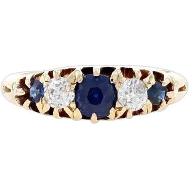 Yellow Gold Sapphire & Diamond Victorian Ring - 18