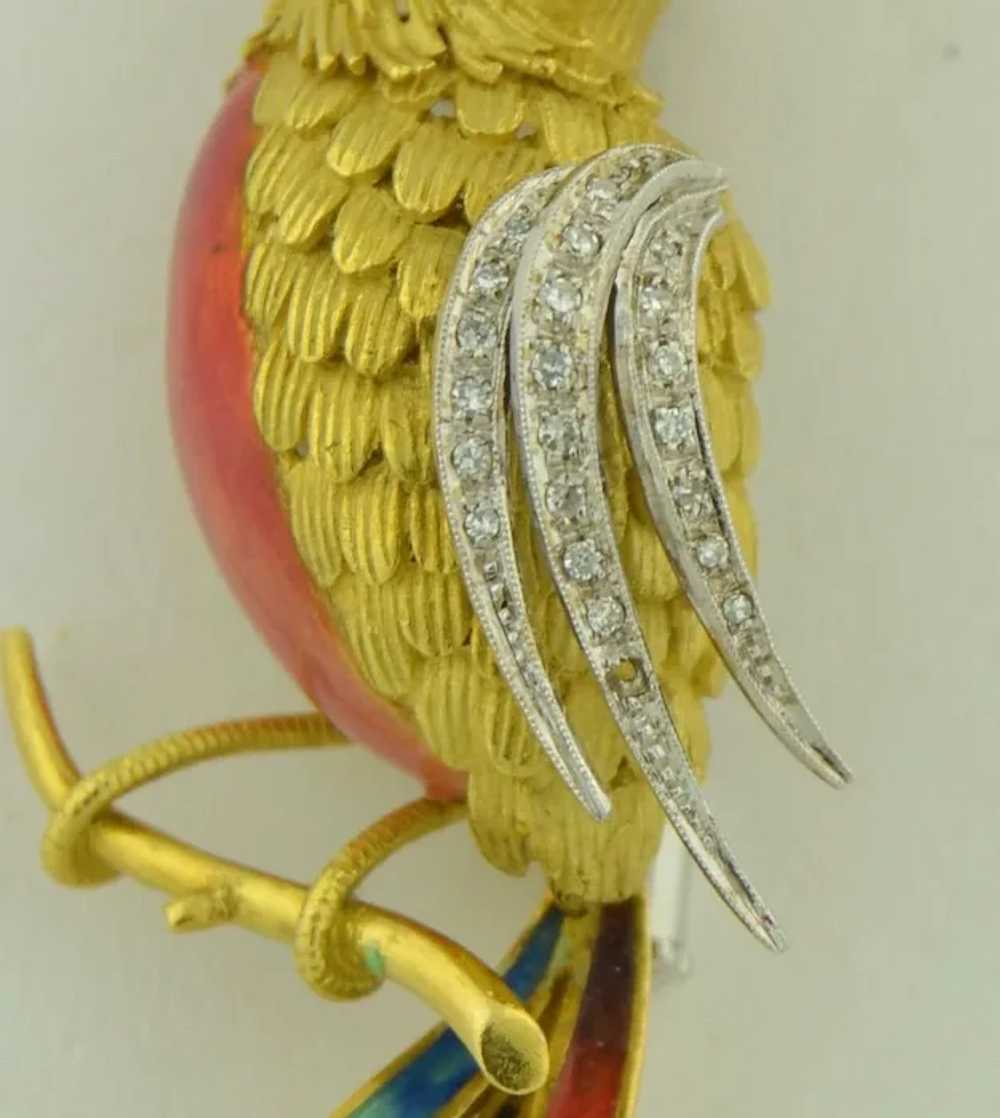 Very Large 18K Gold Enamel Diamond & Ruby Phoenix… - image 9