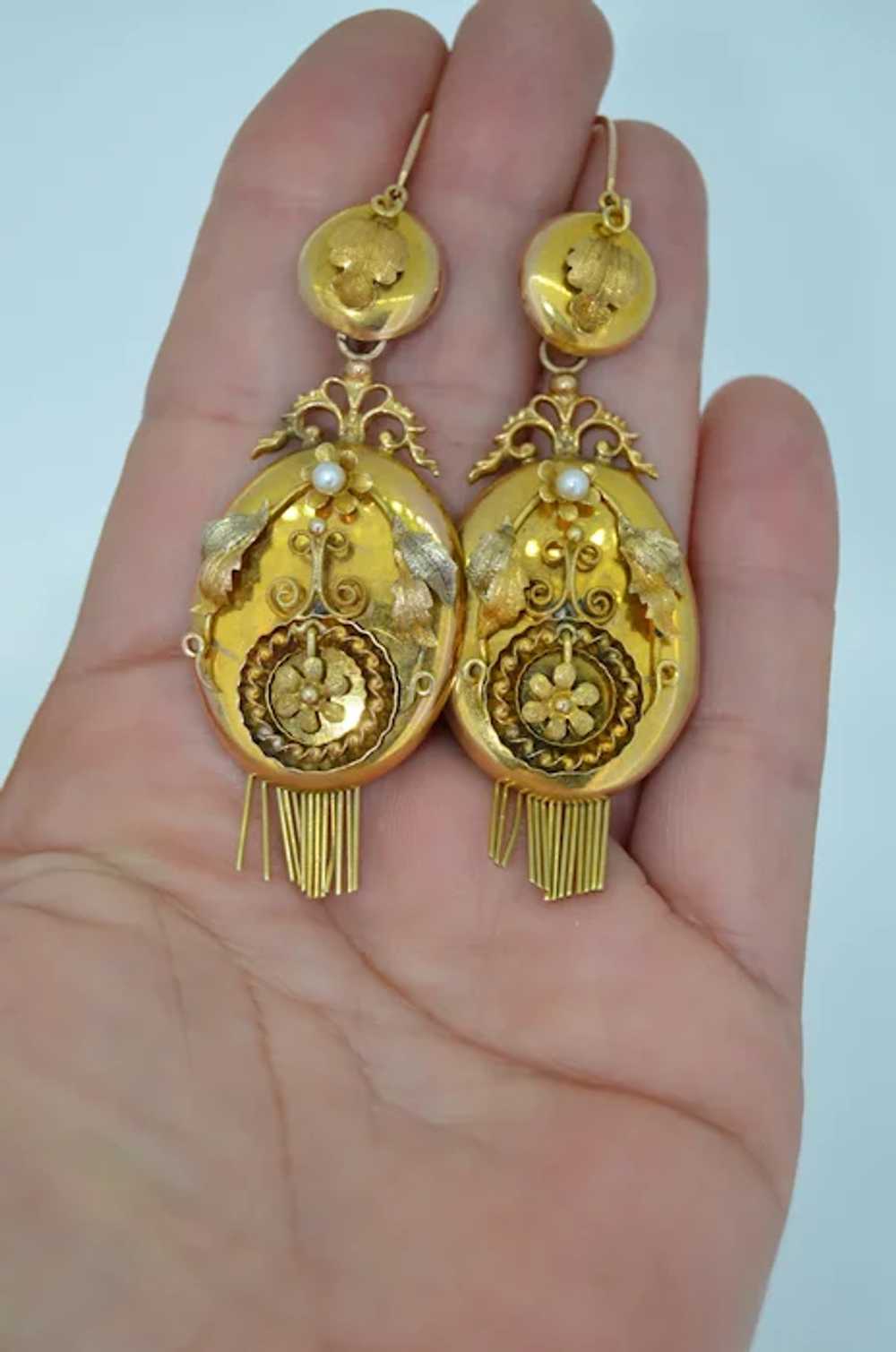 Victorian 14K Pearl Fringe Day & Night Earrings - image 3