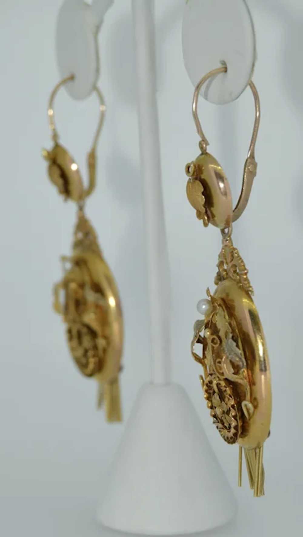 Victorian 14K Pearl Fringe Day & Night Earrings - image 5