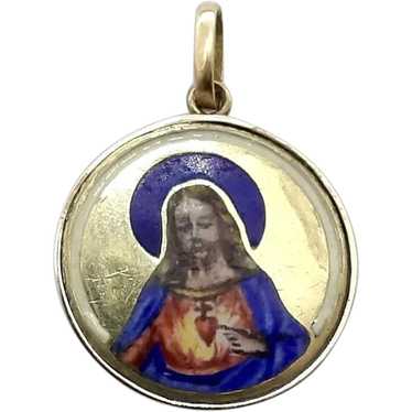 18K Gold Hand-Painted Enamel Jesus Medallion