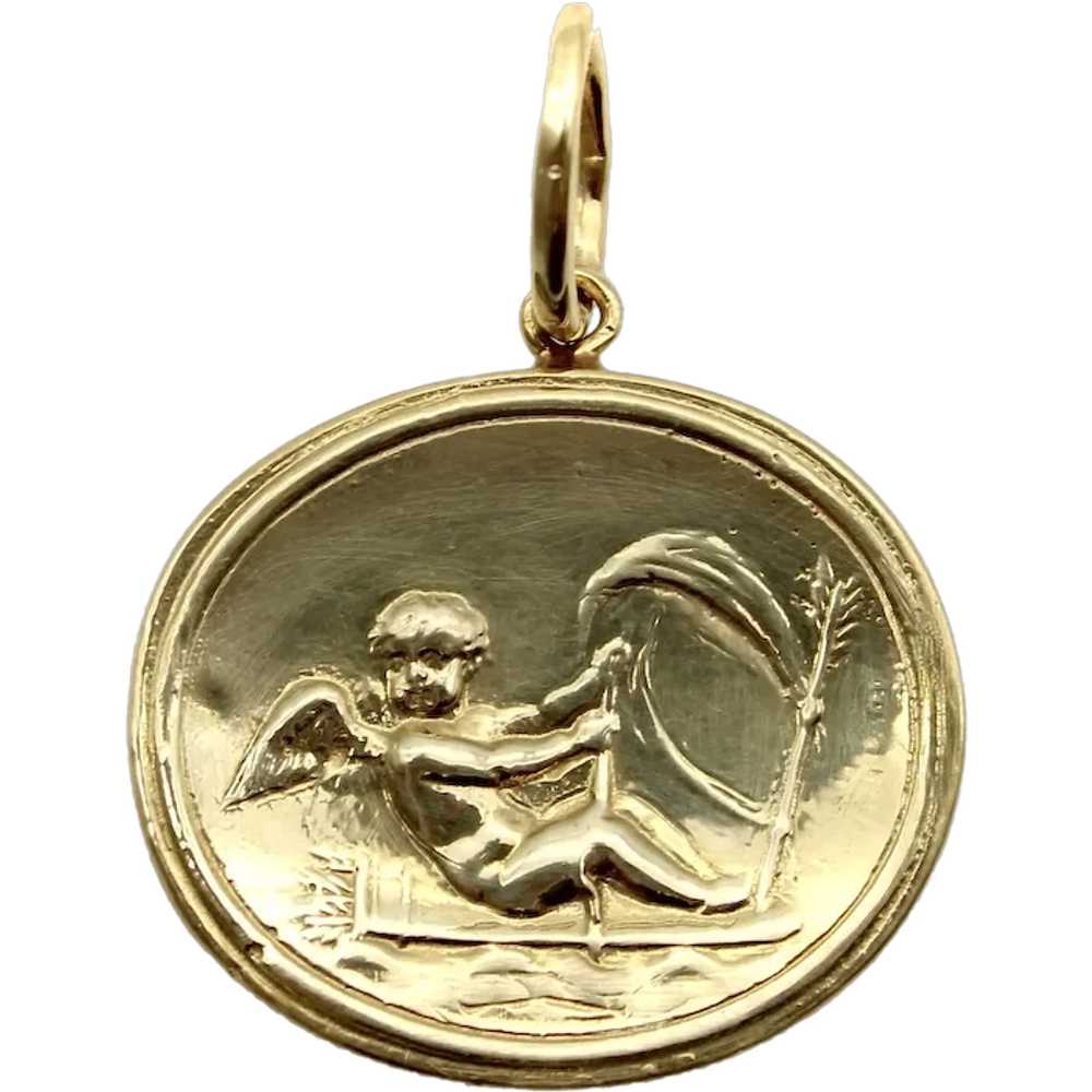 14K Gold Signature Classical Revival Cupid Medall… - image 1