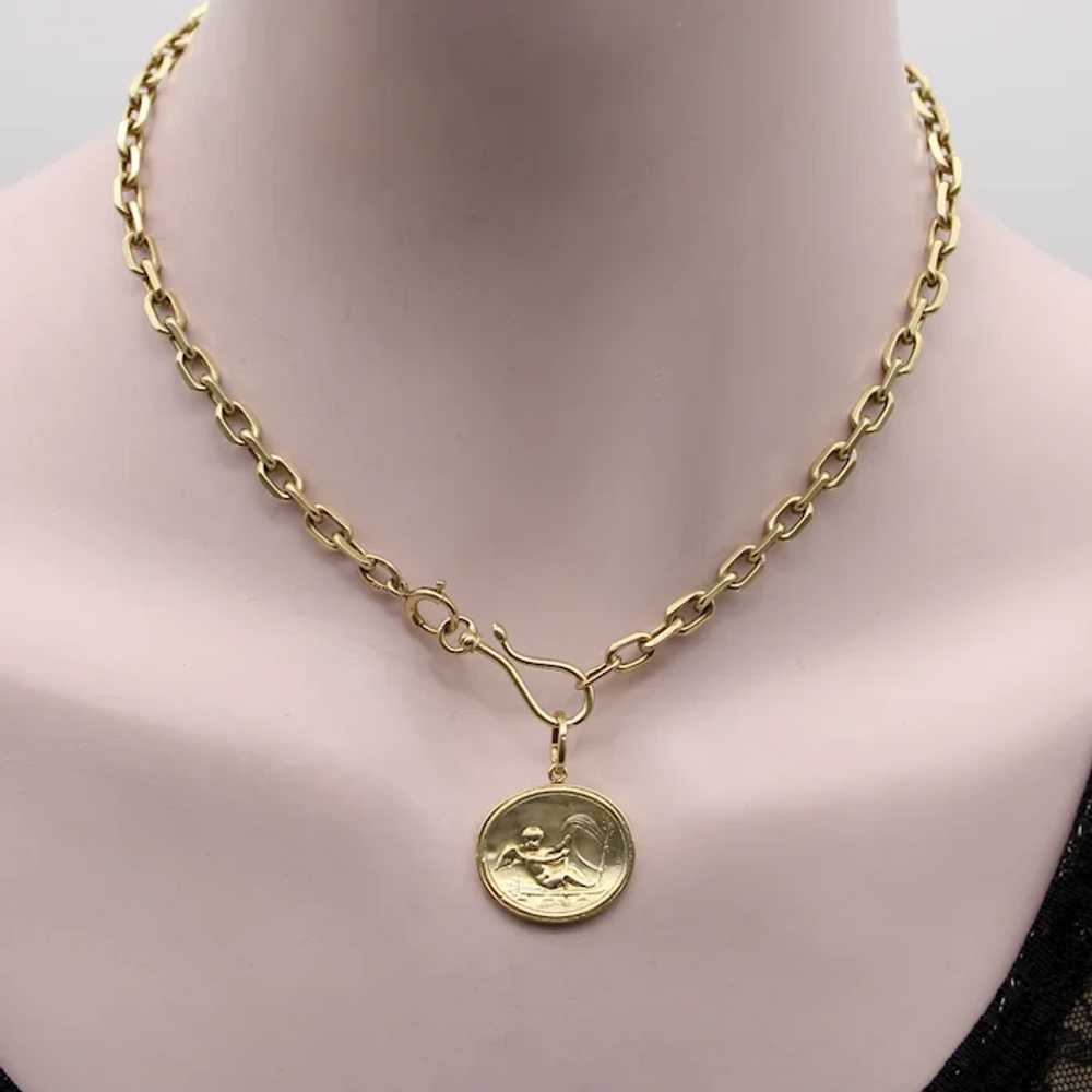 14K Gold Signature Classical Revival Cupid Medall… - image 3