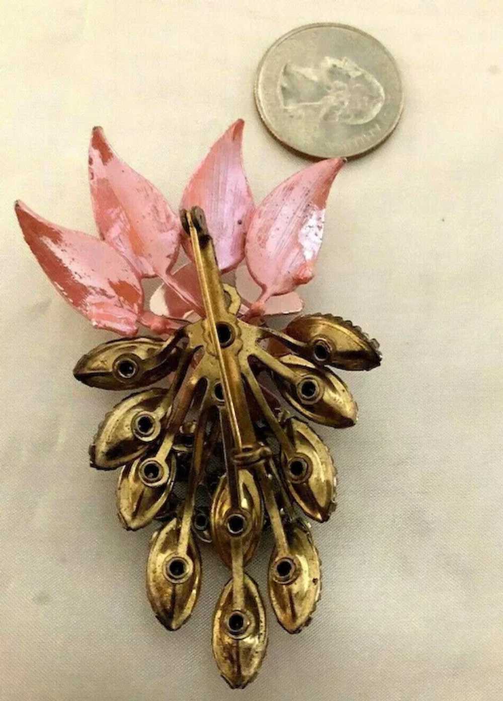 Unusual Vintage Iridescent Pink Flower & Leaves R… - image 3