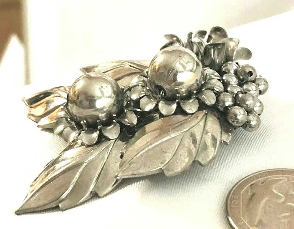 Large Antique Silver Tone Metal Leaf & Flower Sho… - image 2
