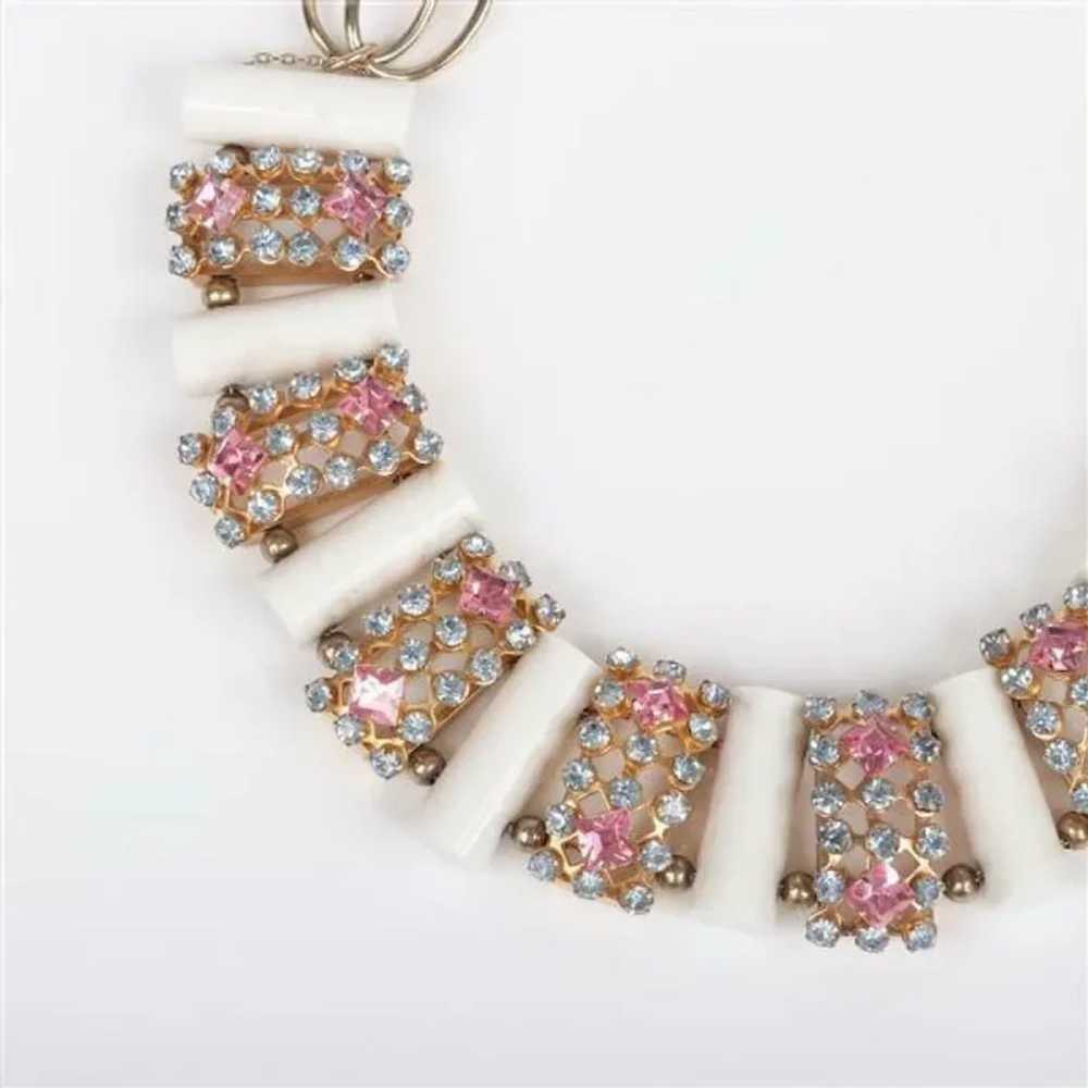 Superb Vintage Pink & Blue Rhinestone Lucite Tube… - image 2