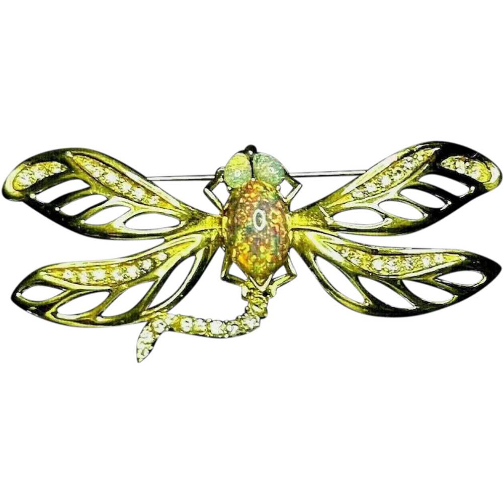 "Jeweled" Givenchy Figural Dragonfly Brooch Faux … - image 1
