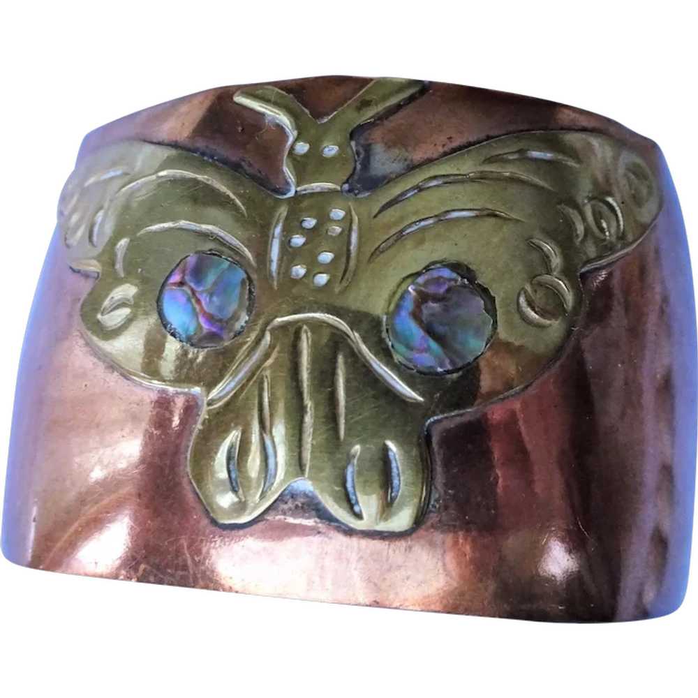 FABULOUS Vintage COPPER Mexican Cuff Bracelet,But… - image 1