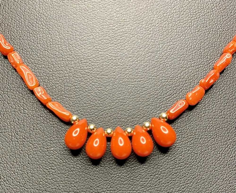 Genuine Coral and 14k Gold Necklace - image 2