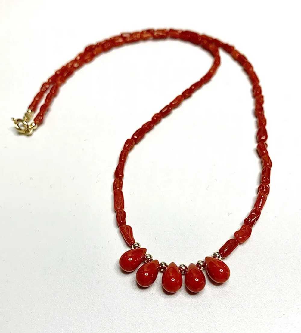 Genuine Coral and 14k Gold Necklace - image 3