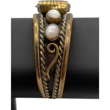 Navajo / Native American Mother of Pearl, Brass a… - image 1