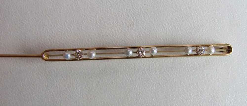 Antique 10K Diamond & Pearl Brooch Circa 1915 - image 2