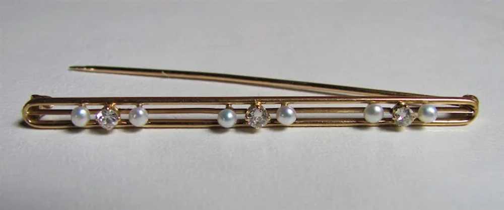 Antique 10K Diamond & Pearl Brooch Circa 1915 - image 3