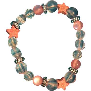 Circa 1980s Hand-Strung Peach-toned Beaded Bracel… - image 1