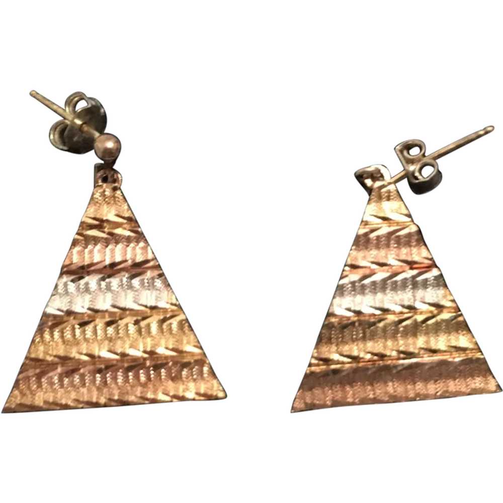 Circa 1980s Triangle-Shaped Tri-color Drop Pierced Me… - Gem