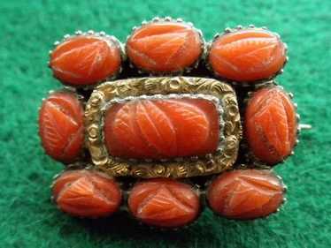 Antique Georgian Brooch 12K Carved Coral - image 1