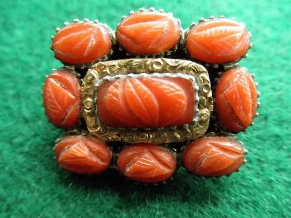 Antique Georgian Brooch 12K Carved Coral - image 2