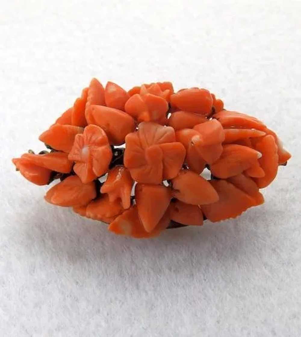 Victorian Carved Coral Brooch/Pin,  GF and 10K - image 2