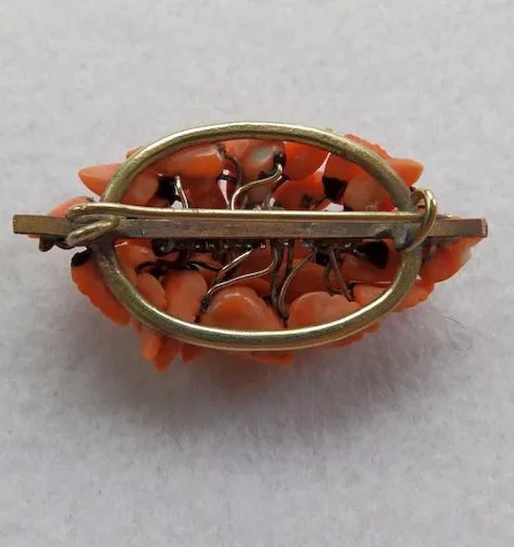 Victorian Carved Coral Brooch/Pin,  GF and 10K - image 4