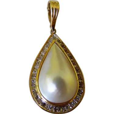 Adorable 14K & Mabe Pearl With Diamonds Pendant
